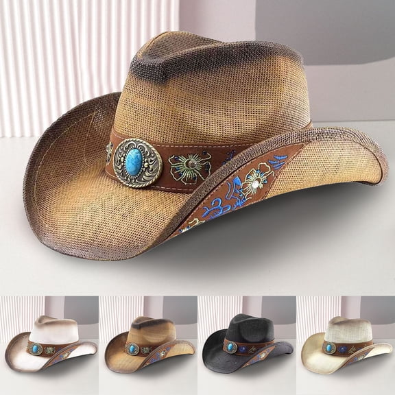 Breathable Straw Cowboy Hat Cattleman Crease Vented Wide Brim Western Hat for Men Women Summer Work Outdoor