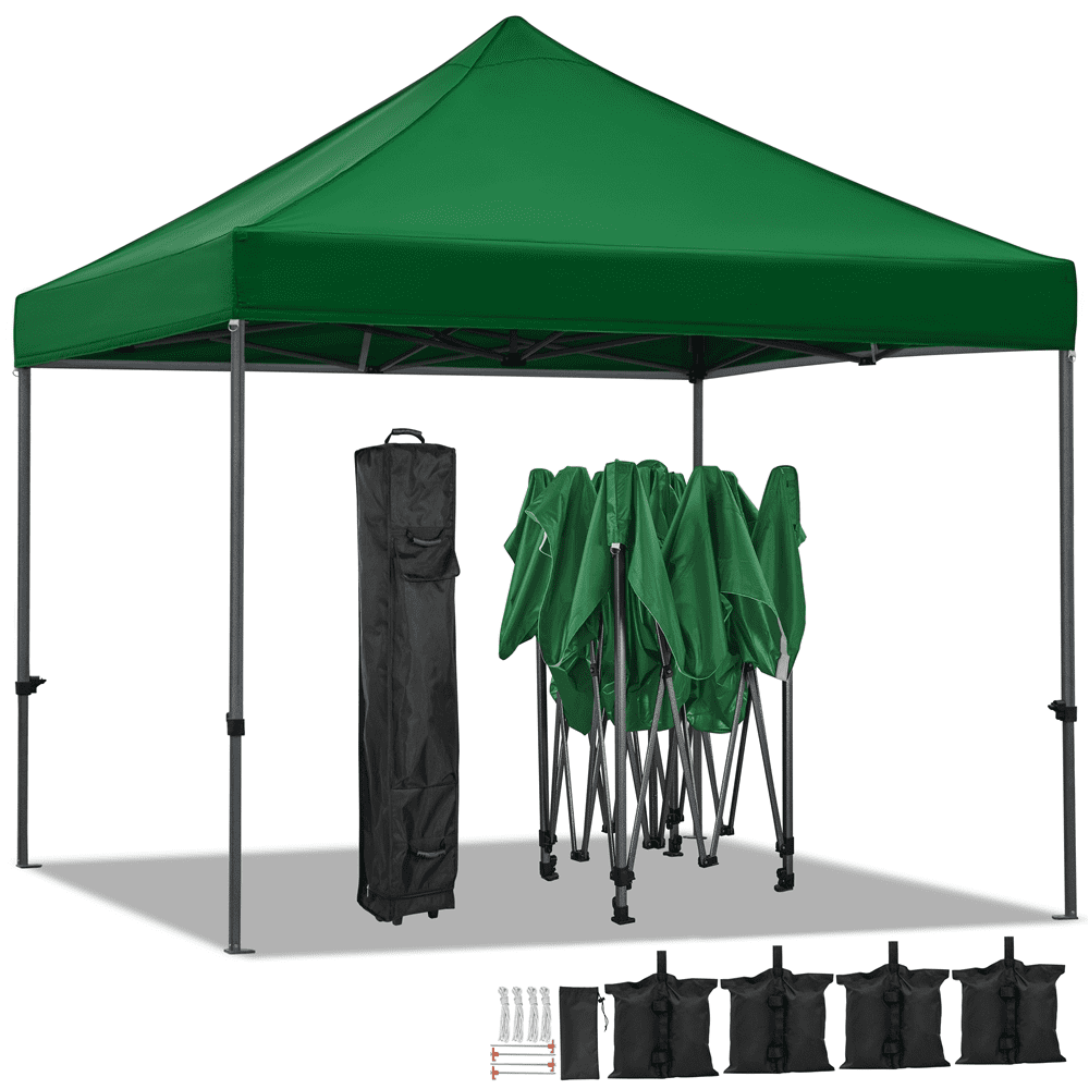 Alden Design Adjustable 10' x 10' Commercial Pop-up Canopy with Wheeled Carry Bag, Dark Green