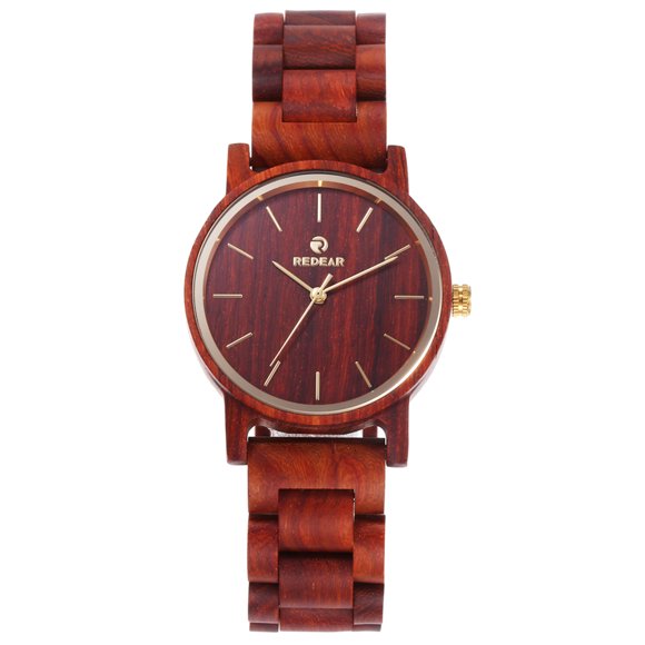 REDEAR REDEAR SJ1624L-S02-A Elegant Wooden Couple Watch, Lightweight Vintage Design with Red Sandalwood Case, Perfect for Casual and Business Wear.