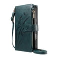 thumbnail image 3 of For Apple iPhone 17e Orchid Pattern Wallet Case, 9 Card Slots Zipper Pocket, Detachable Wrist & Shoulder Strap, Magnetic Shockproof Protective Phone Case,Green,For iPhone 17e, 3 of 9