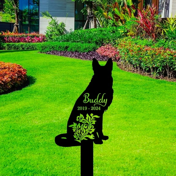 Handmadetneonsign German Shepherd Memorial Metal With Stake, Shepherd Metal Name Sign Stake, Pet Dog Metal Stake Decor