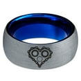 thumbnail image 2 of Tungsten Bicycle Chain Gear Heart Band Ring 8mm Men Women Comfort Fit Blue Dome Brushed Gray Polished, 2 of 4