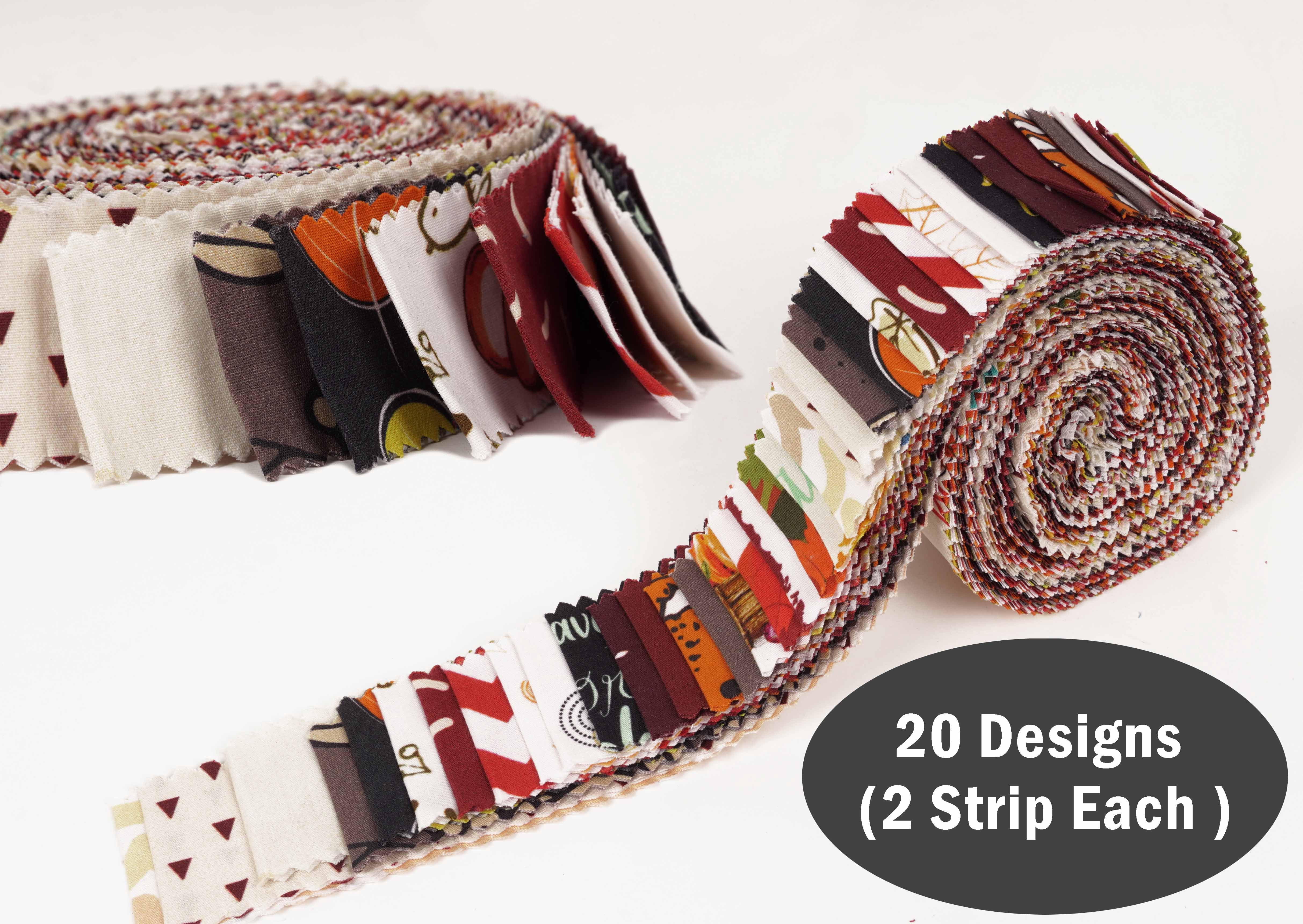 Soimoi 40Pcs Autumn Fall Theme Print Precut Fabrics Strips Roll Up 1.5x42inches Cotton Jelly Rolls For Quilting - Multicolor