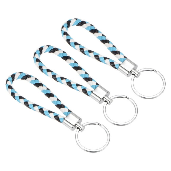 Uxcell Keyring Woven Lanyard Straps Braided Leather Keychain, Multicolored 3 Pack