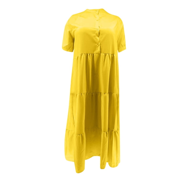 PEASKJP Women Summer Dresses Summer Loose Flutter Sleeves Lace Ruffle Maxi  Dress Midi Dress Yellow XL - Walmart.com