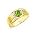 thumbnail image 3 of RYLOS Men's Rings 14K Yellow Gold Classic 7X5MM Oval Gemstone & Diamond Ring Peridot August Birthstone Rings For Men, Gold Rings Size 10, 3 of 7