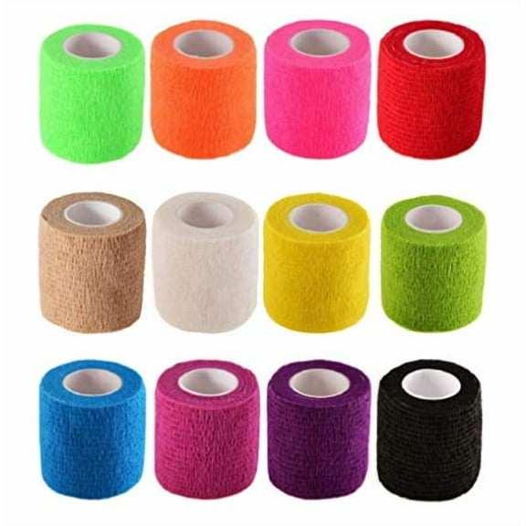 Self-Adhesive Elastic Wrap Bandage Tape(2 Inches x 5 Yards,Pack of 12) (Assorted Color)