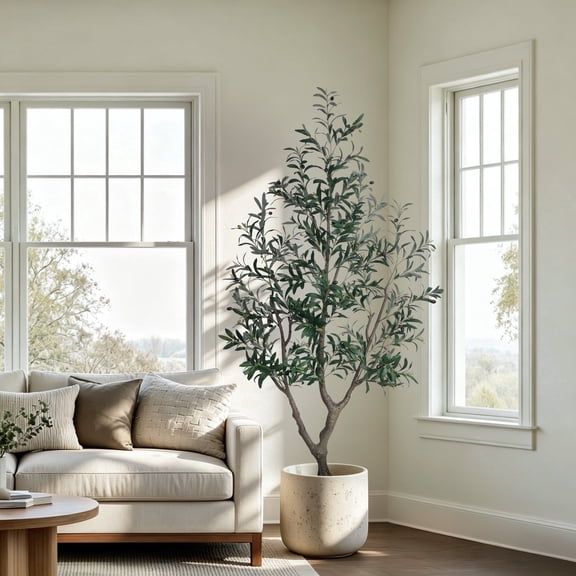 OLIVIVI Artificial Olive Tree 6FT Tall Faux Silk Plant for Home Office Decor Indoor Outdoor Fake Lifelike Potted Plant with Wood Branches 1 pack