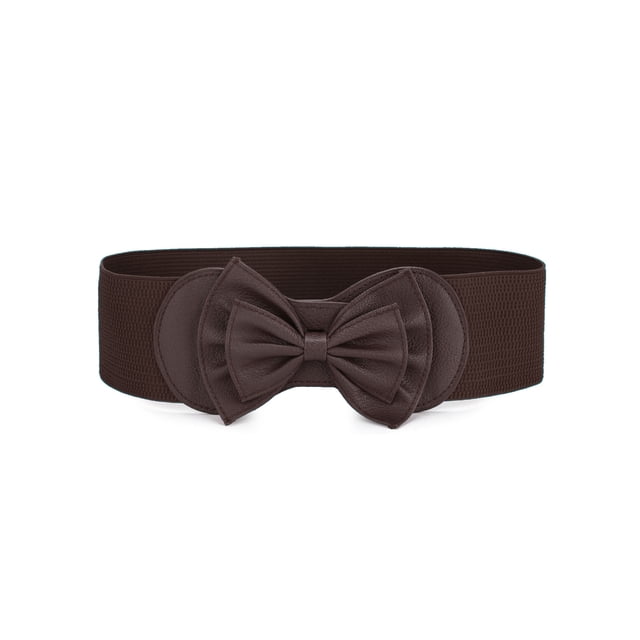 Cinturón elástico con botón a presión y adorno de lazo para mujer Inspire Chic, color café, talla única