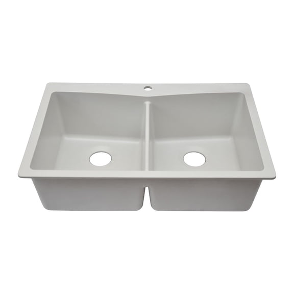 33" x 22" Quartz Kitchen Sink, Double Bowl Sink, Drop-in Sink, Undermount Sink, Granite Kitchen Sink, Galaxy White Kitchen Sink by Lexicon Platinum LP-800TM-W-SO