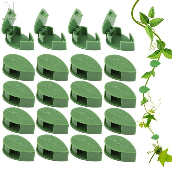 Gustave 100Pcs Plant Climbing Wall Fixture Clips Set Self-Adhesive Hook Vines Traction Invisible Holder Plant Fixer Green Leaf Simulation Garden Wall Clip