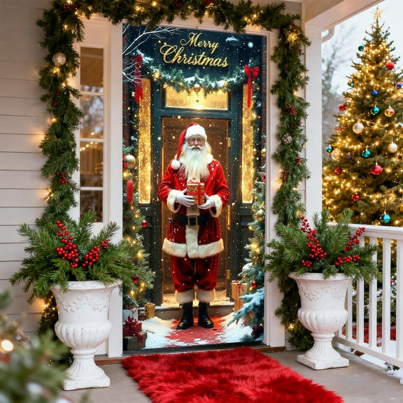 YZEGDCH Christmas Door Covers, Front Door Cover, Xmas Hanging Banner Background for Home Holiday Christmas Decoration, Gifts for Family Friends