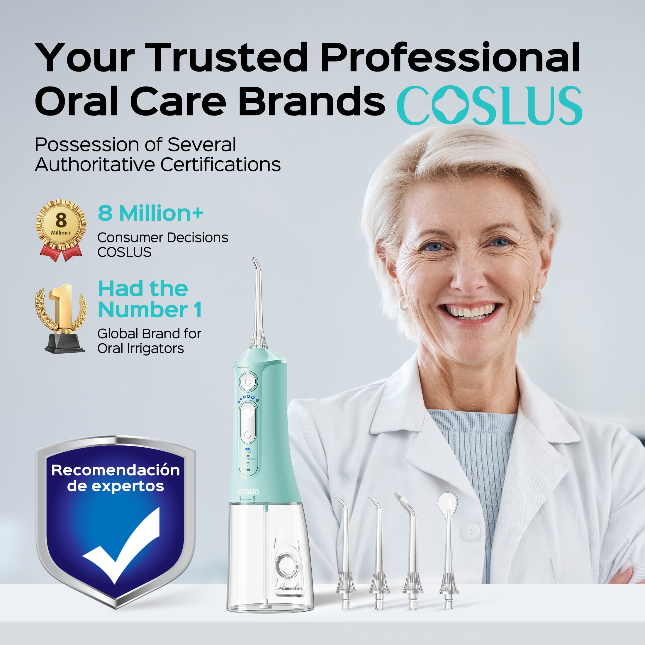 COSLUS CX51 Portable Water Flosser for Teeth,3 Modes 6 Intensity Professional Electric Water Dental Pick for Sensitive Gums, Braces for Travel Home Green