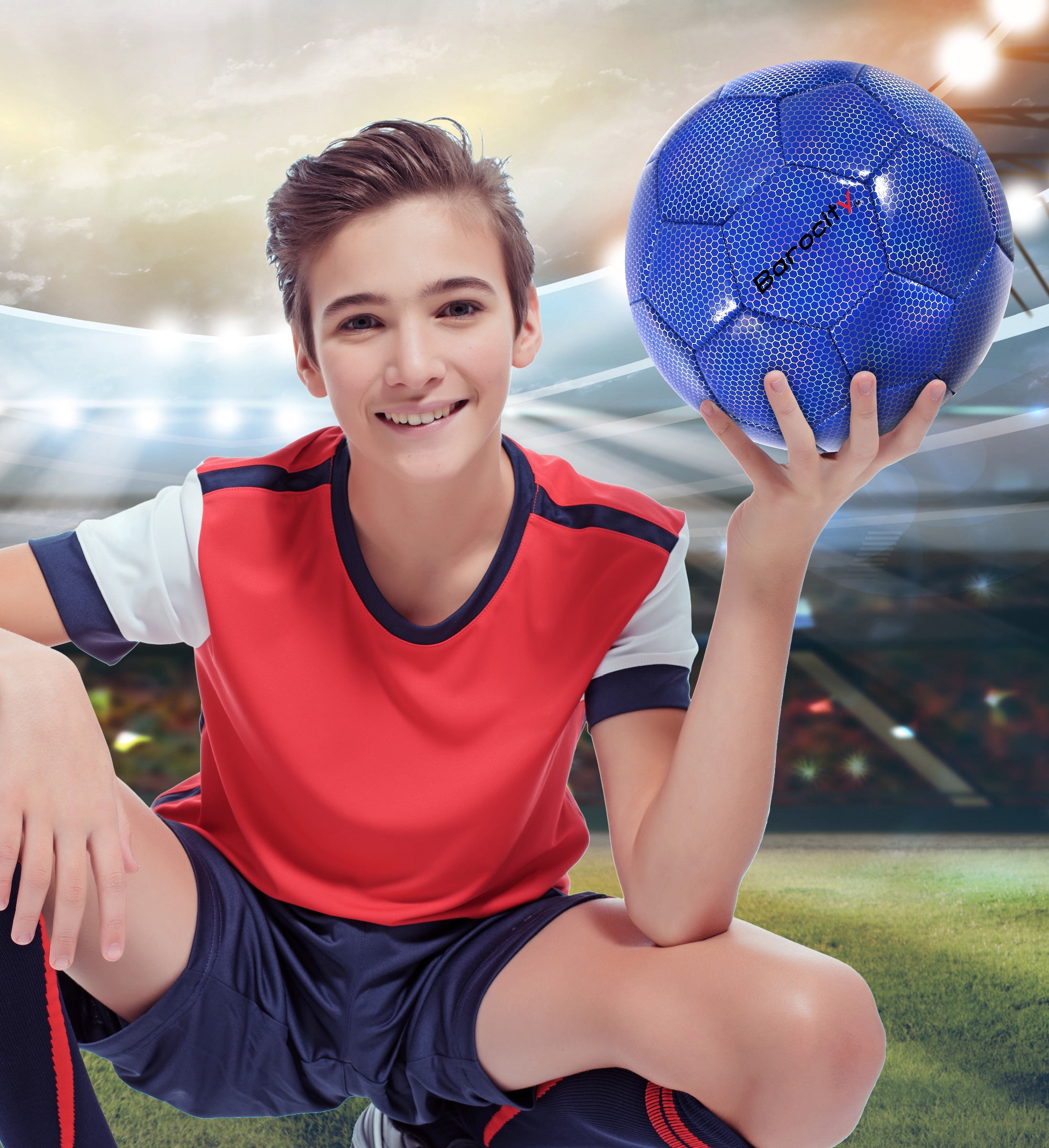 Barocity Iridescent Soccer Balls Set of 3 - Mixed Sizes Blue Official Match Balls with Reflective Hex Pattern, Sport Soccer Balls for Indoor and Outdoor Training and Practice Games- Sizes 3, 4, and 5