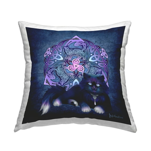 Stupell Industries Fluffy Cat Celtic Knot Decorative Printed Throw Pillow, 18 x 18