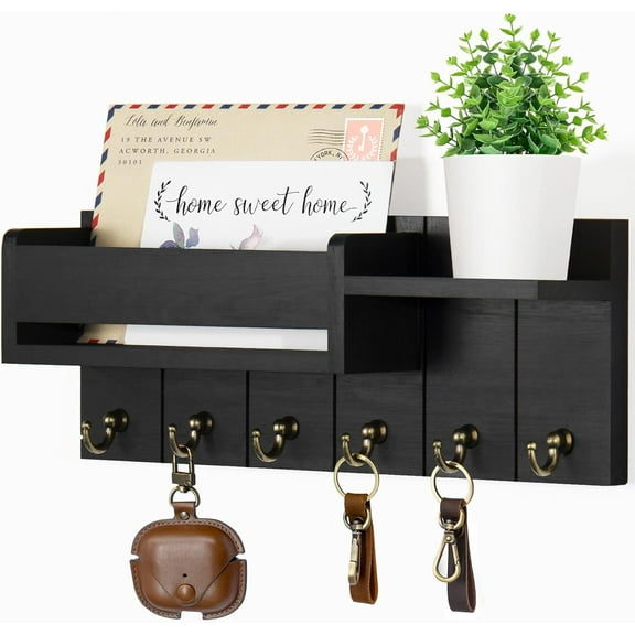 Key Holder Wall Mount, BUSATIA Key Holder for Wall with Shelf Includes Letter Holder and Hooks for Coats,Dog Leashes-Mail Organizer Wall Mount Suitable for Entryway,Hallway,Bedroom,Living Room