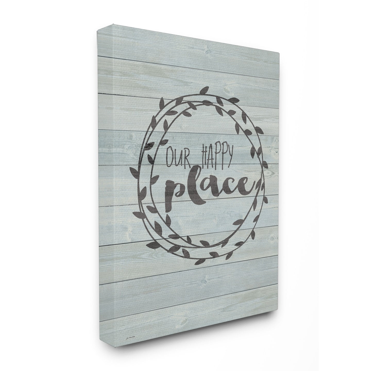 Stupell Our Happy Place Plank Wood Look Stretched Canvas Wall Art 30 x 40