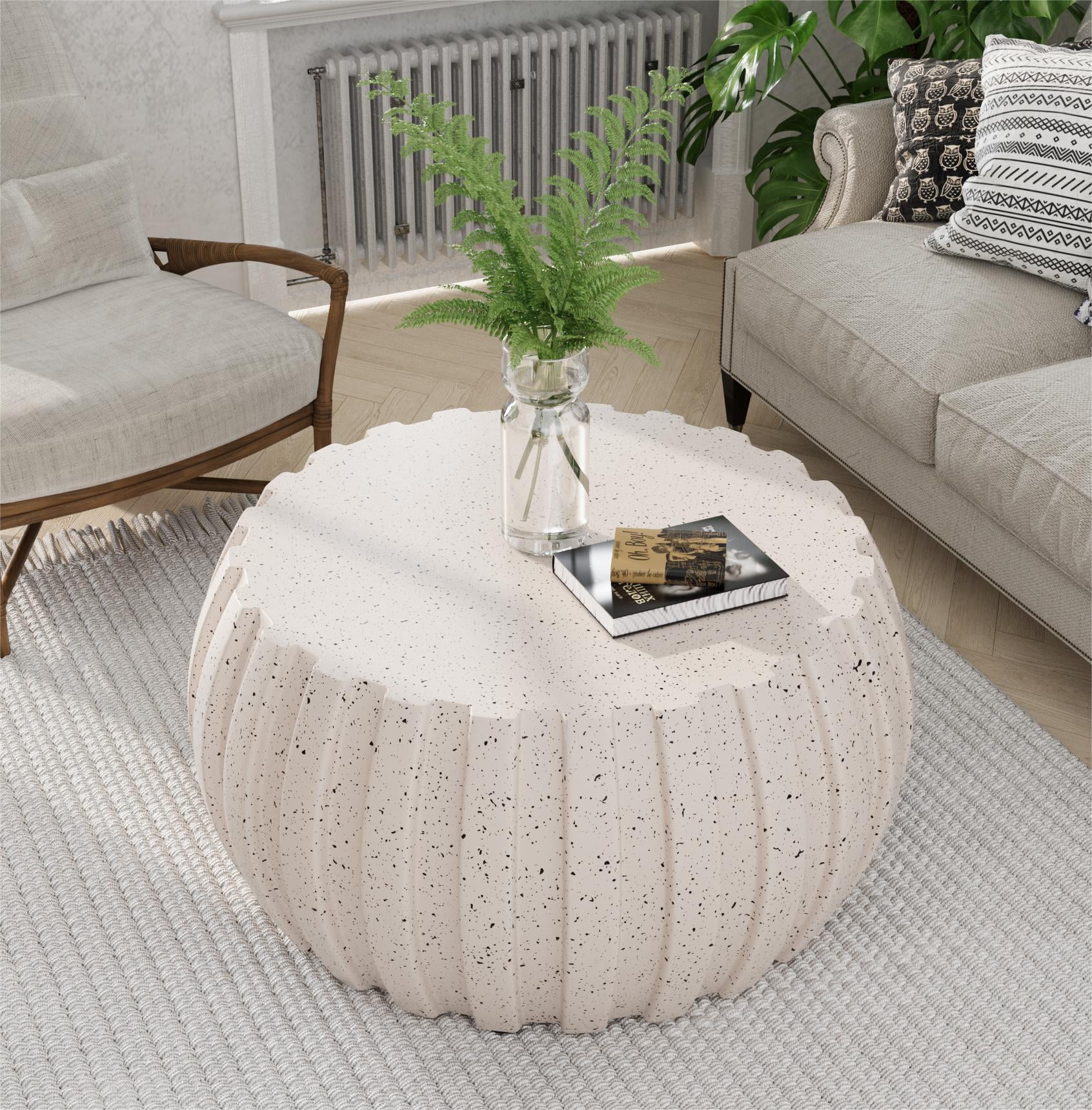 35.43" Modern Waterproof Coffee Table, Durable MgO Cement Design,Indoor & outdoor compatible(White)
