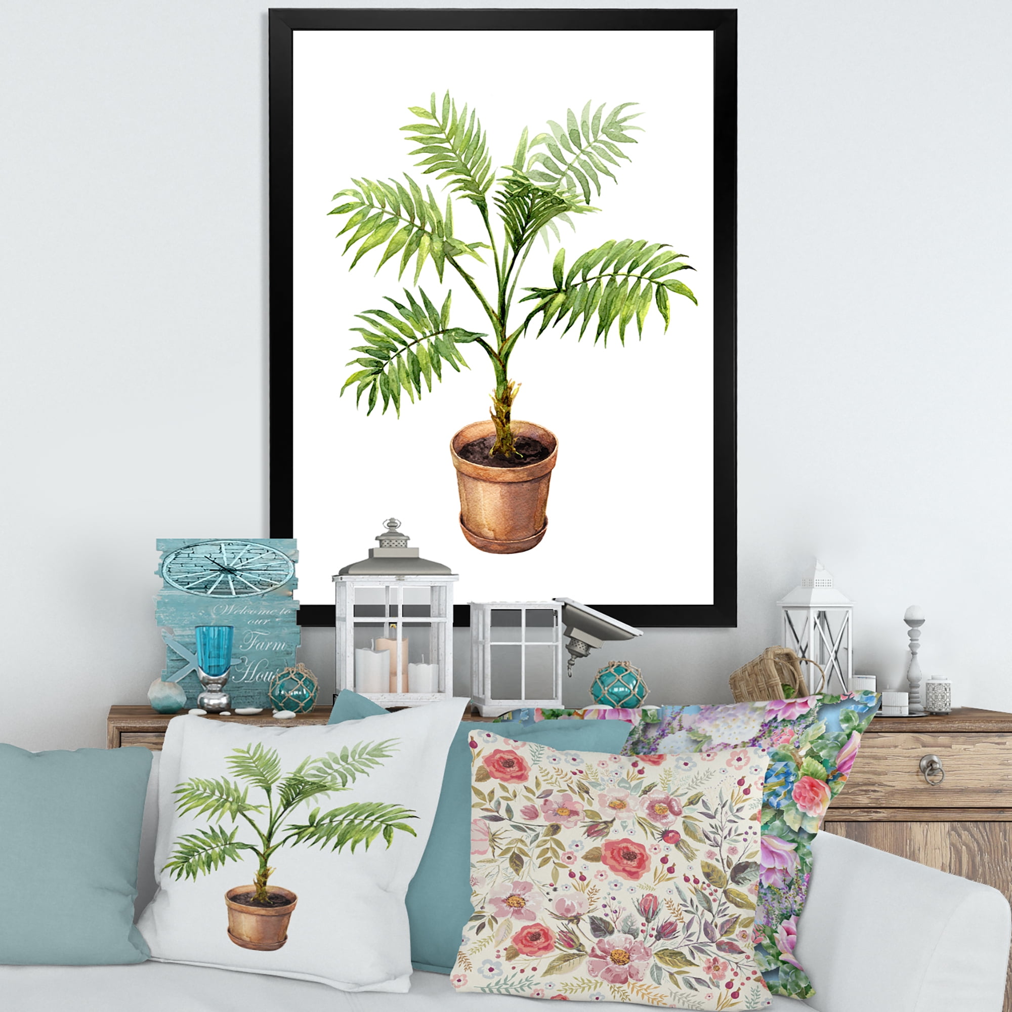 Designart 'Palm Plant In Clay Flowerpot' Traditional Framed Art Print