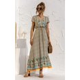 thumbnail image 2 of Robes Femmes-Été Décontracté Manches Courtes Taille Haute Col en V Imprimé Floral Robe Maxi Boutonnée, 2 of 8
