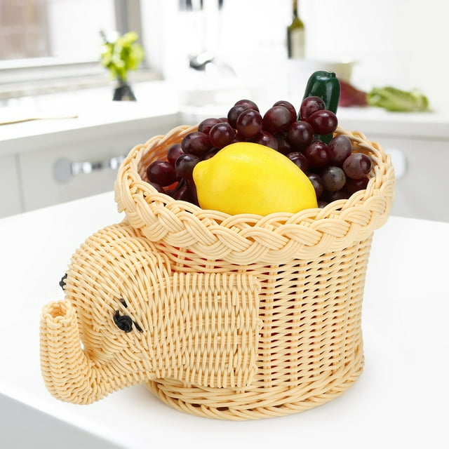 NIKOU Rattan Storage Baskets Food Serving Snacks Fruit Baskets, Cartoon Elephant Shape Bread(beige)