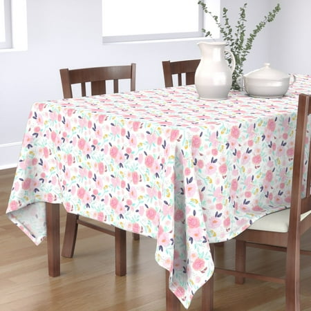 

Cotton Sateen Tablecloth 90 Square - Bloom Garden Floral Spring Girls Room Baby Blush Watercolor Flower Nursery Boho Girly Print Custom Table Linens by Spoonflower