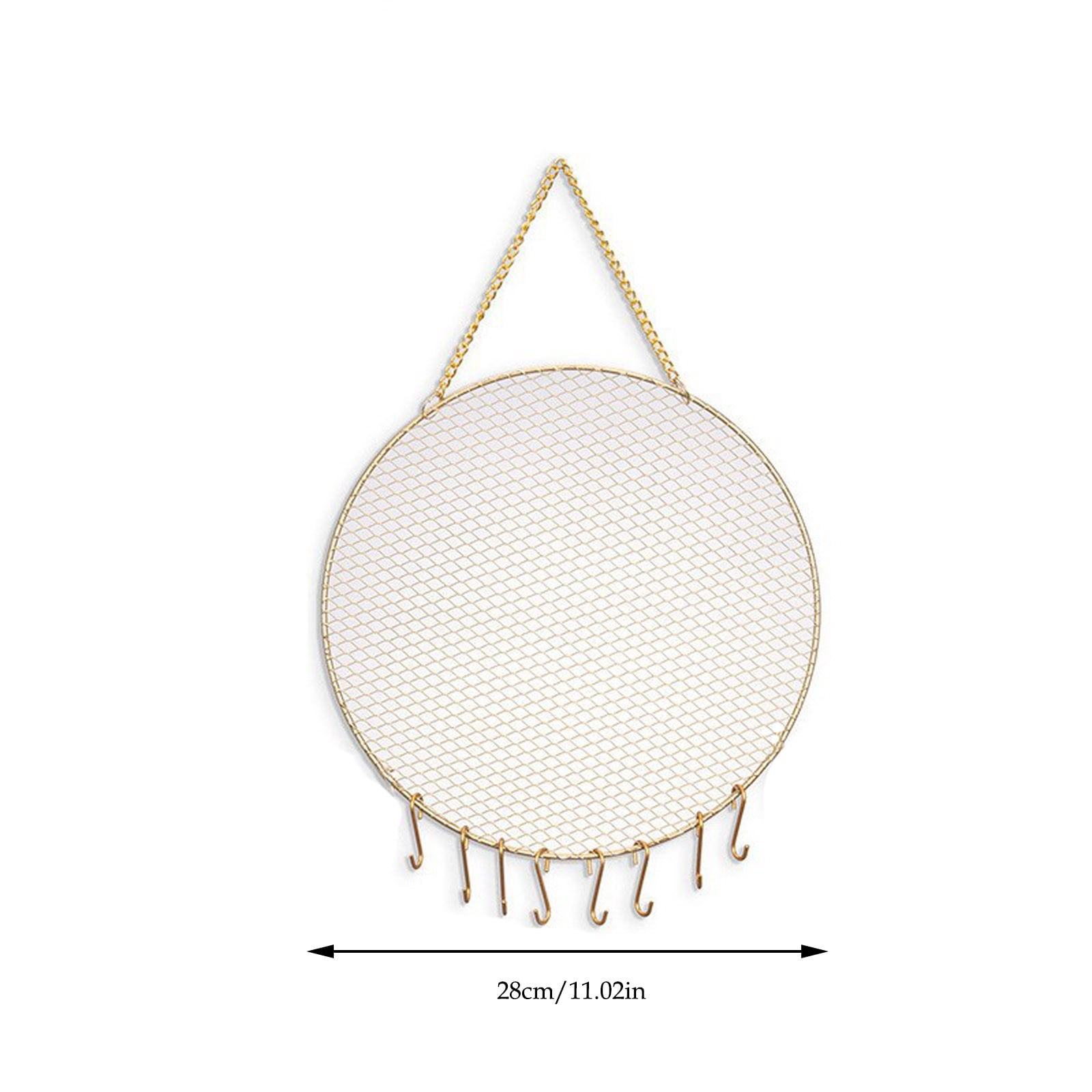 Seyotauo Gold Plated Metal Mesh Wall Mounted Jewelry Organizer, Round Hanging Earring Bracelet Display Stand, Modern Grid Rack for Bedroom Dressing Table, Closet, Nail Salon, Boutique