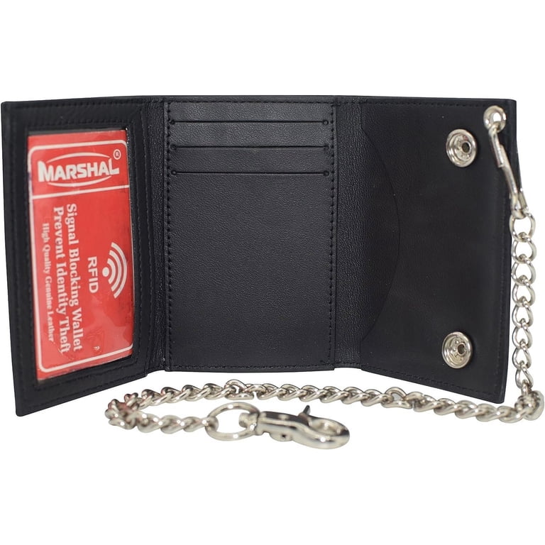 Wolf RFID Blocking Trifold Biker Men's Genuine Leather Steel Chain