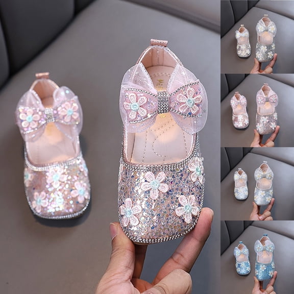 Avtoify Girls Casual Shoes Little Girl Solid Color Leather Pearl Mary Rhinestone Princess Dance Performance Shoes