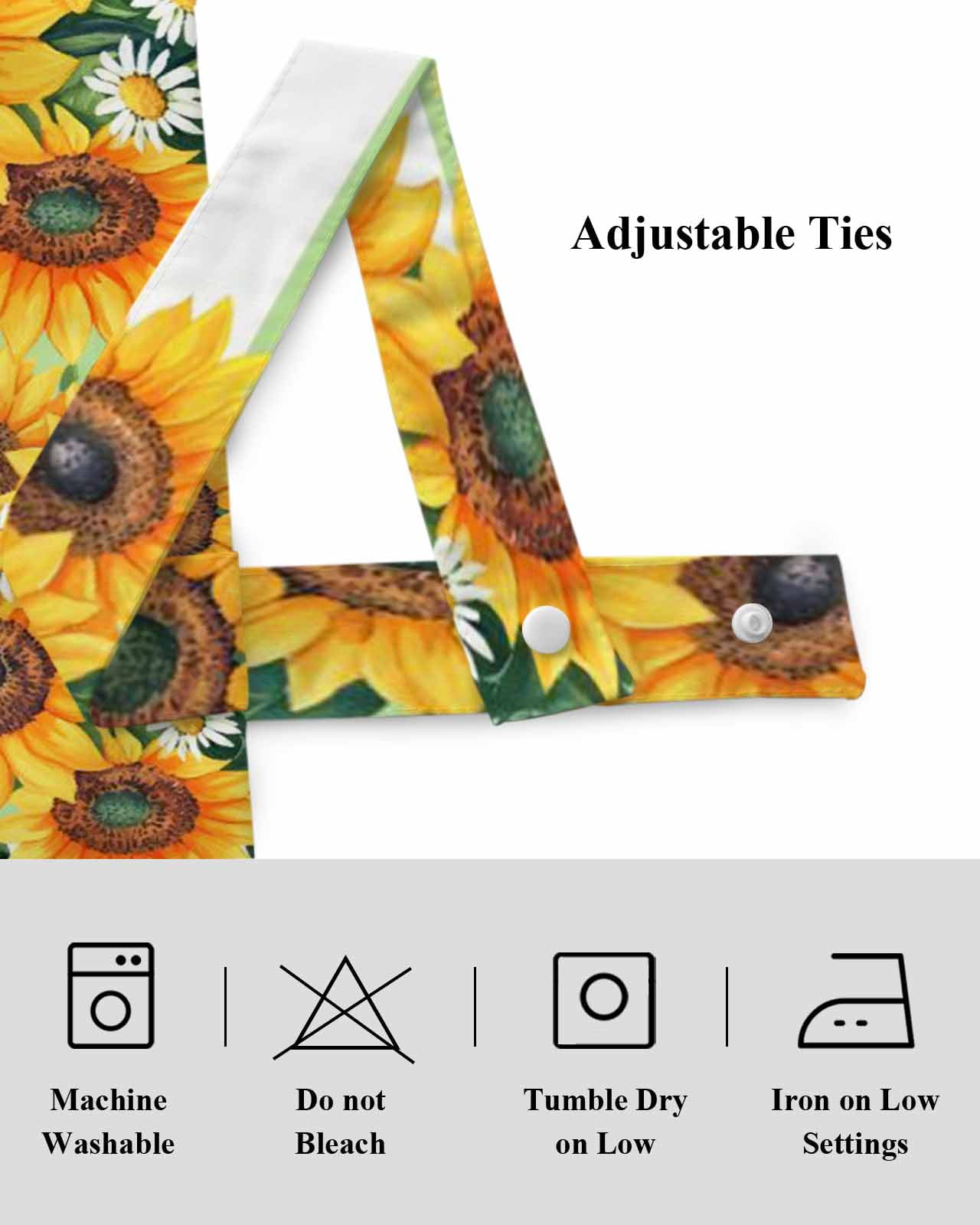 Summer Sunflower Tie Up Valances Curtain, Adjustable Kitchen Daisy Butterfly Leaf Green White Stripe Valances for Windows Decor, Rod Pocket Short Curtains Set for Bedroom/Bathroom, 54"x18"