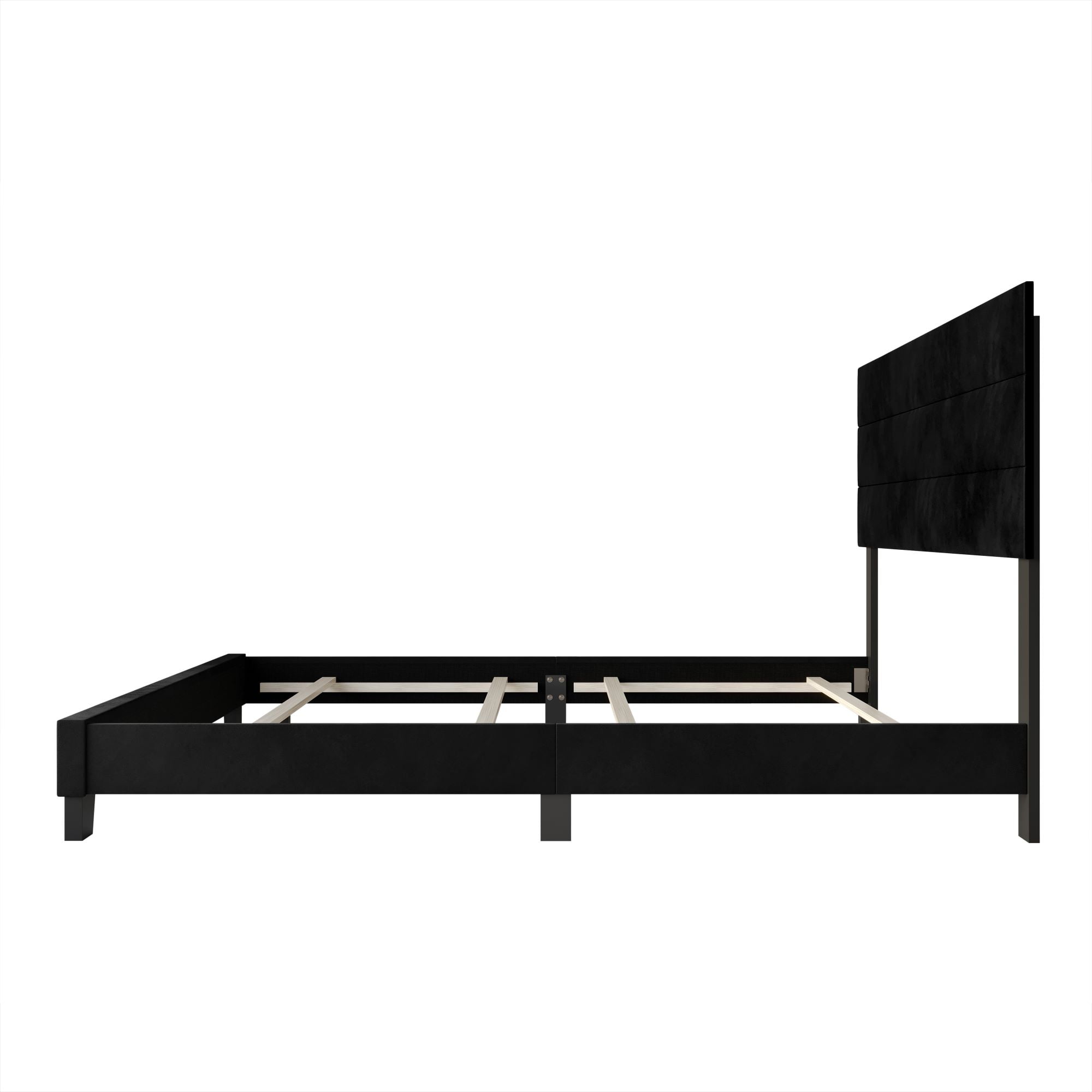 Home Design Vallejo Queen Velvet Upholstered Panel Bed Frame For Adult, Box Spring Required, Black