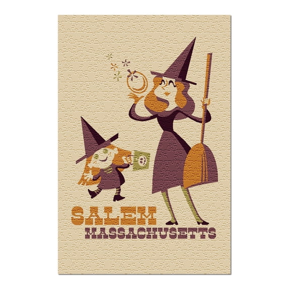 Salem, Massachusetts, Mom and Daughter, Retro (19x27 inches, Premium 500 Piece Jigsaw Puzzle for Adults and Family, Made in USA)