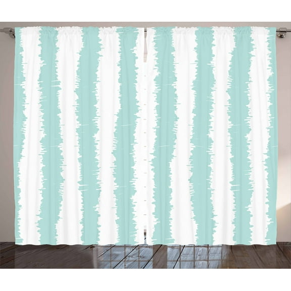 Ambesonne Aqua Curtains 2 Panel Set, Sketchy Grunge Stripes, 108" x 108", Seafoam White