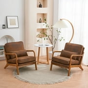 UBesGoo Modern Wood Club Chair Bronzing Cloth Fabric Upholstered Reading Accent Chair with Solid Wood Frame Brown