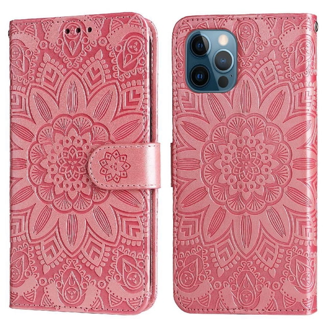 Funda tipo cartera GANGXUN para iPhone 12 , diseño girasol, cuero PU, soporte, cierre magnético, tarjetero