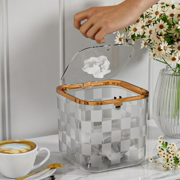 PRETXORVE Desktop Small Trash Can High Value Cute Cap Kitchen Table Bedroom Storage Large Non-slip Heightened Bottom