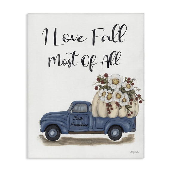 Stupell Industries Farmhouse Love Fall Most All Blue Truck Giant Pumpkin Canvas Art, 16 x 20, by Ashley Justice