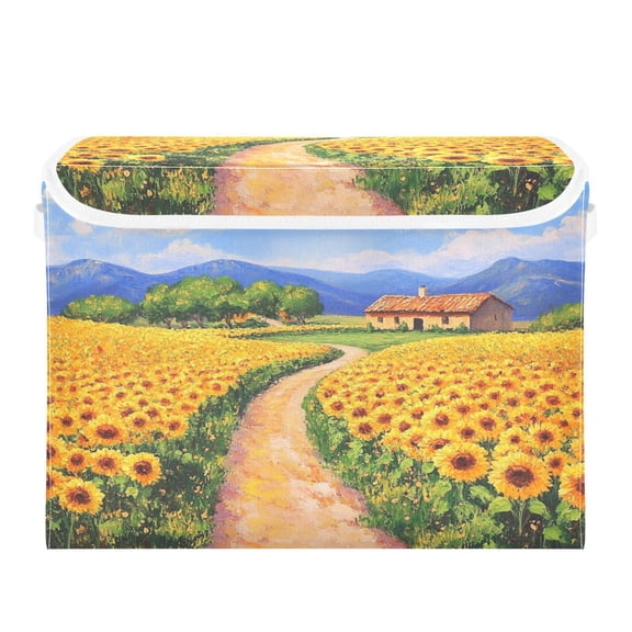 16.5x12.6x11.8in Foldable Flip-Top Storage Bin, Dustproof Magic Tape Closure, Ideal for Home & Toy Organization，Sunflowers