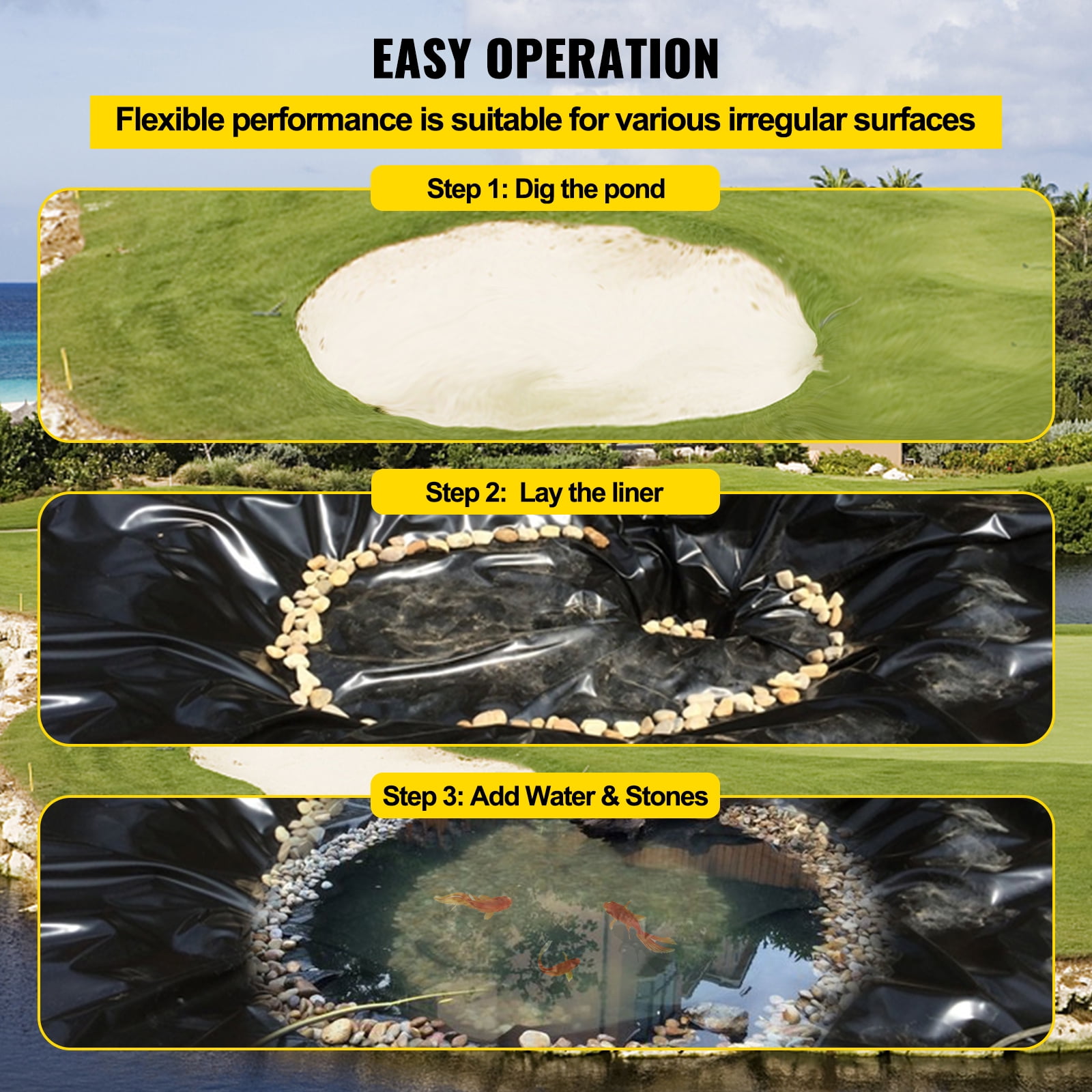 YZprism Pond Liners LLDPE 25 x 20 FT 20 Mils Softer More Flexible Waterfall Pond Fish Ponds Black Pond Liner Duck Large Water Garden Pond Tarp Liner Fabric Liner for Pond Features Fountain Seals 