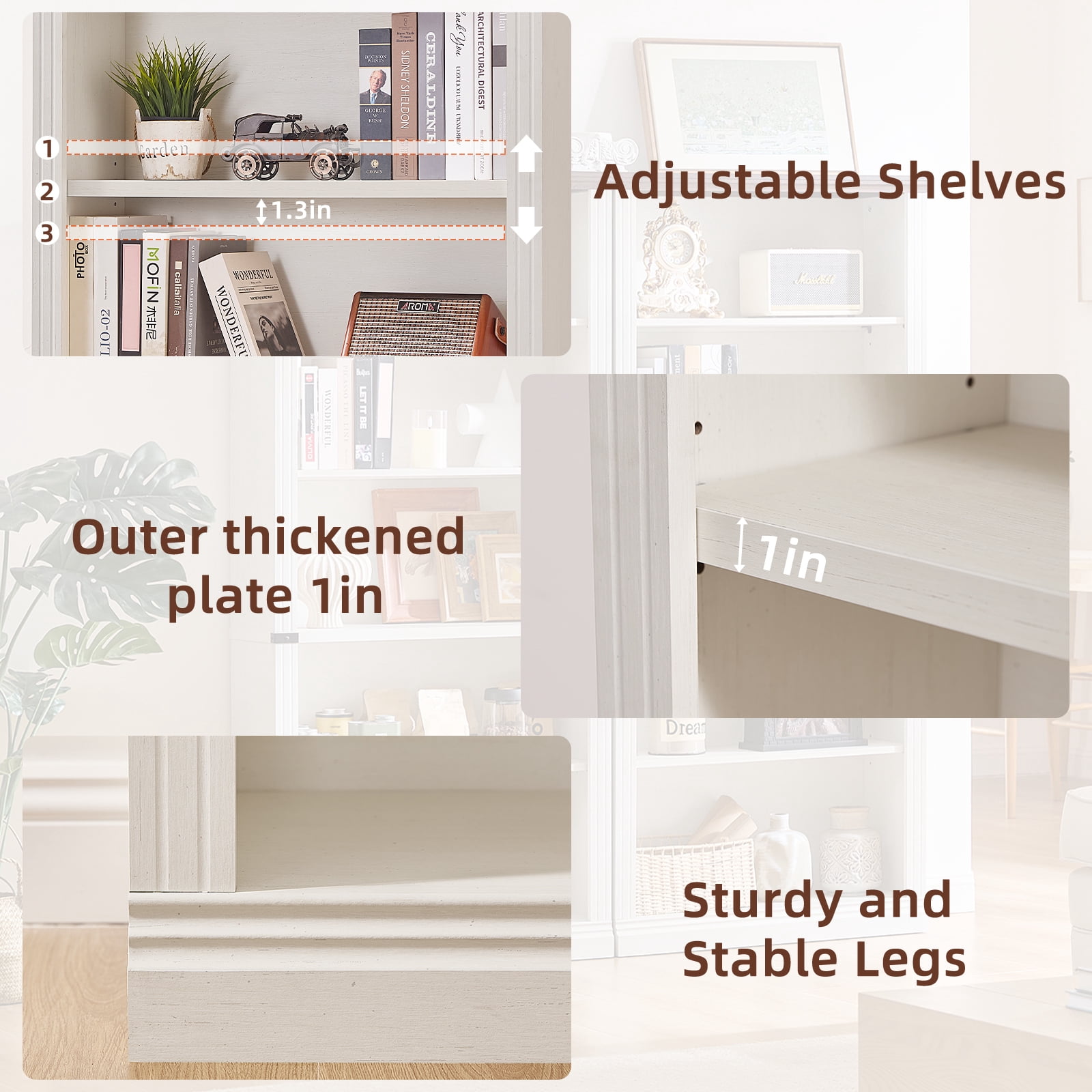 Buildhom 2pc 70" Tall Farmhouse Bookshelf, 5-Tier Solid Wood Bookcase with Adjustable Shelves for Living Room & Office, White