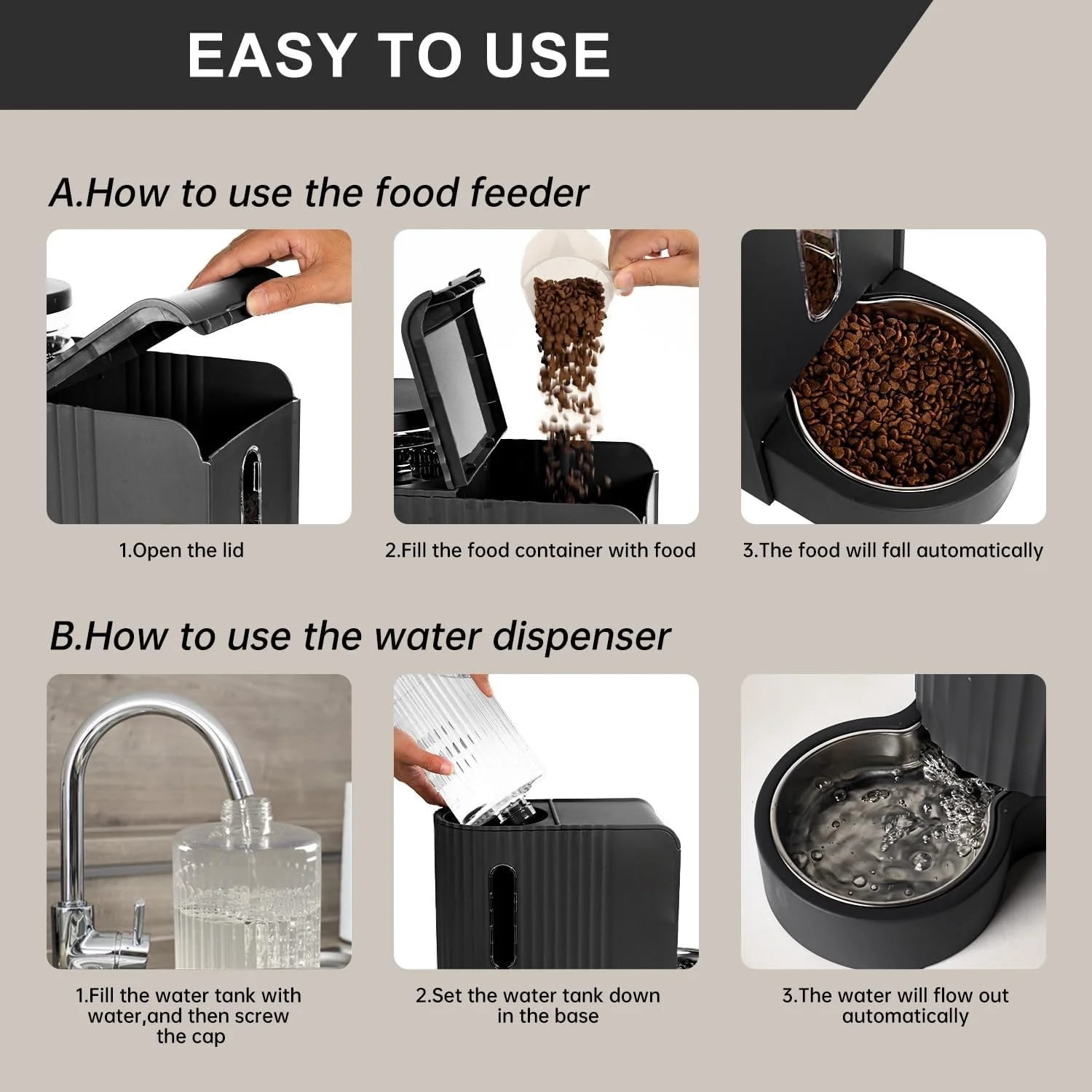 Nomipaw Gravity Automatic Food Feeder and Water Dispenser, 0.8Gal Large Capacity, 2 in 1 Set, 304 Stainless Steel Bowl, Removable and Washable