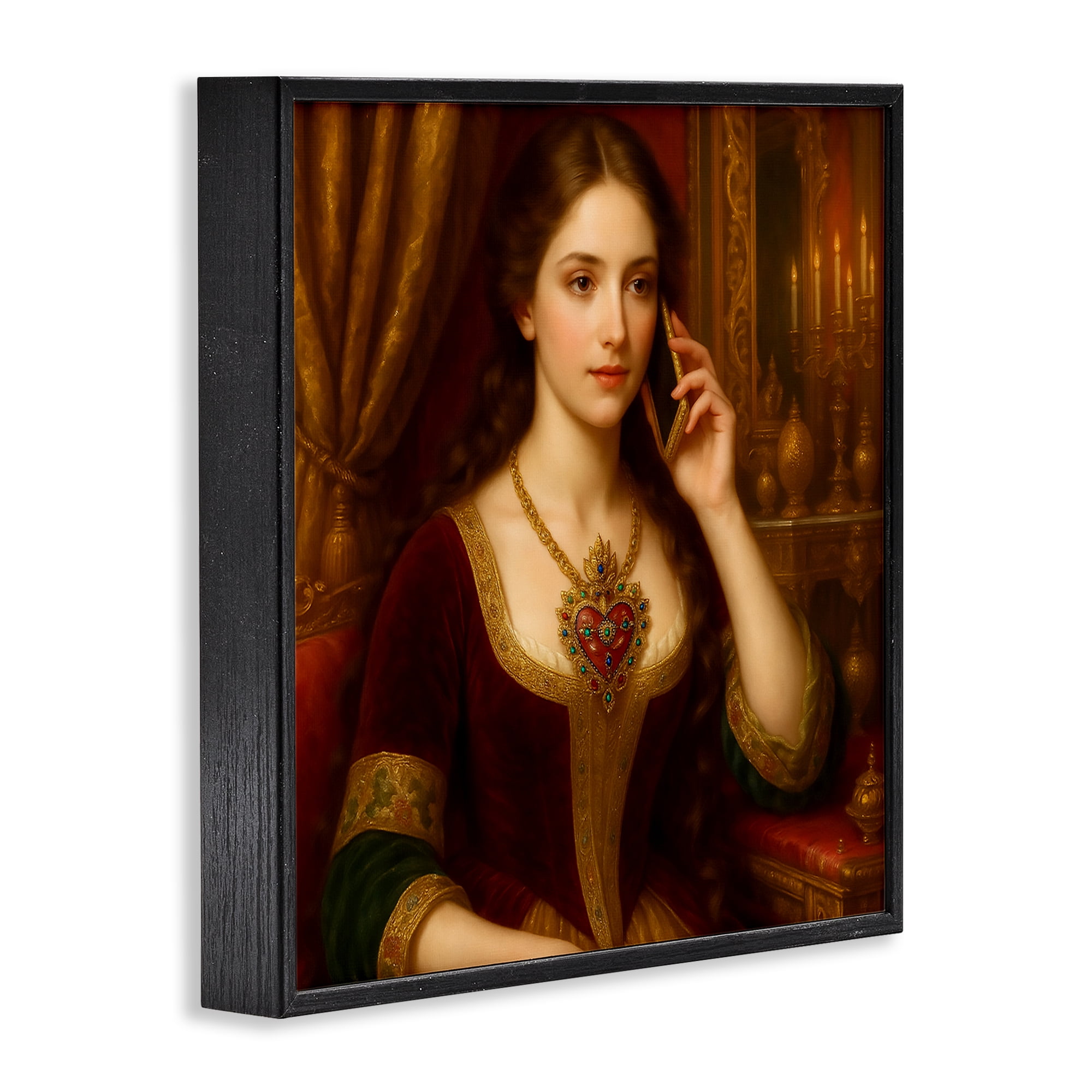 Stupell Industries Rococo Woman with Cell Phone Black Framed Giclee Art, design by Grotto Studios