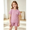 thumbnail image 3 of Fdqin Girls 6 Pieces Knited Shorts Set Casual Short Sleeve Tee Tops and Shorts Summer Outfits 11-12Y, 3 of 10