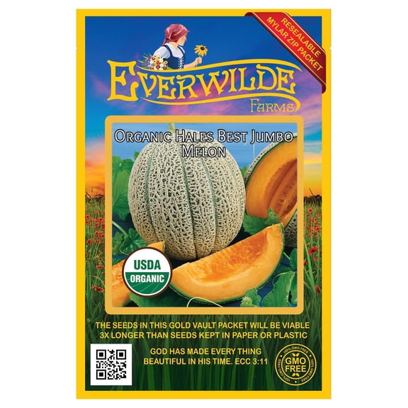 Everwilde Farms - 25 Organic Hales Best Jumbo Melon Seeds - Gold Vault Jumbo Bulk Seed Packet