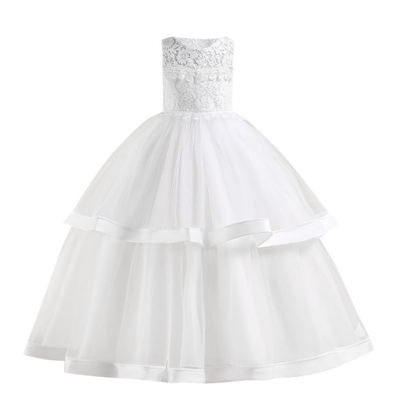 Économies d'Été! HVOBTTY Robe Élégante Sans Manches pour Fille, Robe de Fête Sans Manches pour Enfants à Encolure Ronde, Robe de Princesse en Maille Rouge Brodée Exquise 3D, Robe de Soirée Blanche 9 Ans