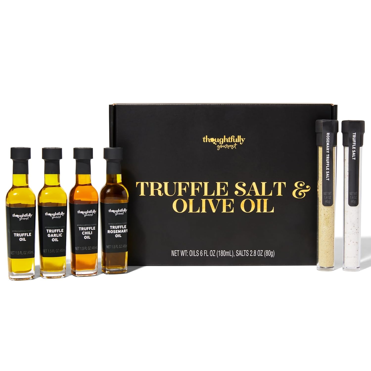 Thoughtfully Gourmet Truffle Salt and Flavored Olive Oil Gift Set, Seasoning and Oil Sampler, 6 Count