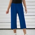 thumbnail image 2 of Posijego Girls Capri Pants Straight Leg High Waisted Cropped Trousers Solid Color Casual Long Pants with Pockets, 2 of 6