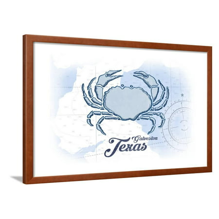Galveston, Texas - Crab - Blue - Coastal Icon Framed Print Wall Art By Lantern
