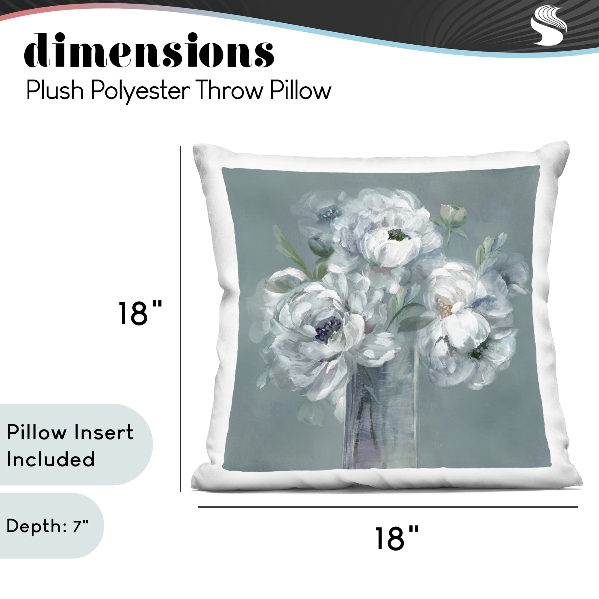 Stupell Industries White Peony Impression in Vase Decorative Printed Throw Pillow, design by Nan, 18 x 7 x 18