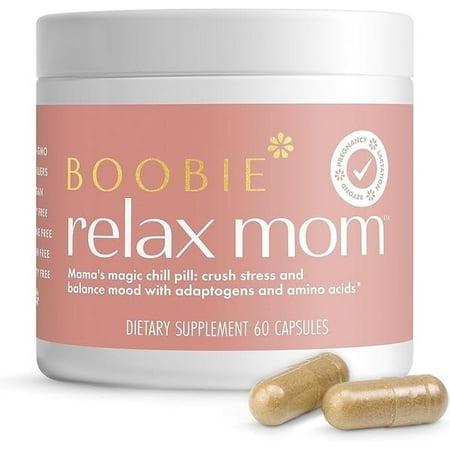 Boobie Relax Mom, Postpartum Stress Support Supplement | Lactation Approved | Mood and Energy Support with Ashwagandha & L-Theanine, 60 Capsules